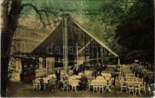 1916 Buziásfürdő, Baile Buzias; Gyógyterem a kávéházzal, kert vendégekkel és pincérekkel / spa, café garden with guests and waiters (r)