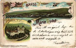 1900 Máriaradna, Mária-Radna, Radna (Lippa, Lipova); Kegytemplom. Kunstanstalt Karl Schwidernoch / pilgrimage church. Art Nouveau, floral, litho (EB)