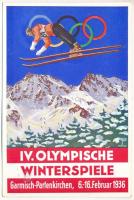 1936 Garmisch-Partenkirchen IV. Olympische Winterspiele / 1936. évi téli olimpiai játékok / Winter Olympics in Garmisch-Partenkirchen advertisement card, winter sport, ski jump s: Schroffner + So. Stpl.