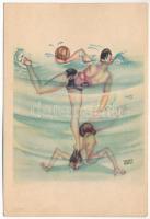 Littoriali Torino V Giuochi Universitari Internazionali 1933 / G.U.F. University International Games, water polo, humour / Vízilabda, olasz sport humor s: Franco Garelli