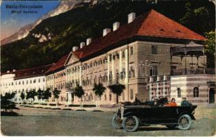 1930 Herkulesfürdő, Baile Hercilane; Hotel Severin and automobile / szálloda és autó. Viliam Krizsány kiadása (EK)