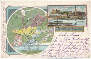 1904 Pozsony, Pressburg, Bratislava; Duna rakpart, térkép. Bediene dich allein / quay, map. Art Nouveau, litho (EK)
