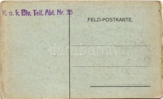 Tomaszów, Tomaschow (Russ. Polen); Feld-Postkarte + "K.u.k. Div. Telf. Abt. Nr. 35." (kopo...