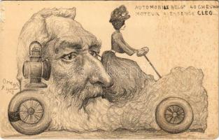 Automobile Belge 40 Chevaux Moteur a Essence Cléo... / Francia politikai karikatúra / French political caricature of Leopold II of Belgium s: Orens Denizard (felszíni sérülés / surface damage)