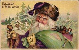 Üdvözlet a Mikulástól / Saint Nicholas greeting. litho