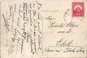 Győr, Rába rakpart iparvasúttal, templom, "Róza" Komáromy F.: Esztergom halászbárka (fa)