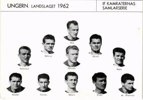 Ungarn. Landslaget 1962 - IF Kamraternas samlarserie / Magyar labdarúgó válogatott tablókép: Ilku, Mátrai, Solymosi, Sándor, Göröcs, Albert, Tichy, Dr. Fenyvesi, Mészöly, Sipos - svéd kiadása / FIFA World Cup, Hungarian national football team - Swedish edition (non PC)