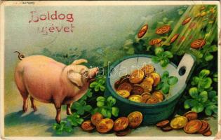 1913 Boldog új évet! Malac / New Year greeting, pig. litho (EB)