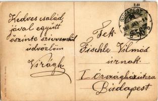 1909 Boldog új évet! Pezsgőző kéményseprők / New Year greeting, chimney sweepers with champage (EK)