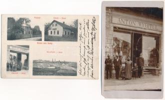 Lazy i. Schlesien (Jasienica), Posta, Skola, Jama, Sklep / Postamt, Schule, Neuschacht, Geschäft / post office, school, shop of Anton Wybitul - 1 postcard and 1 photo