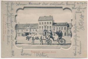 1901 Temesvár, Timisoara; Gyárvárosi részletek, lovas hintó. Polatsek-féle kiadása / square in Fabric, horse chariot. Art Nouveau (fl)