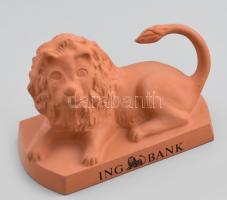 ING Bank logóját mintázó kerámia oroszlán persely, reklámtárgy, 23x12x15,5 cm