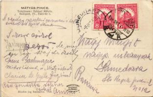 1928 Budapest V. Mátyás pince, nyári helyiség, oldalkerekes motorkerékpár, vendégek és pincérek. Tul...