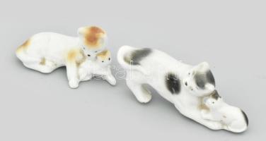 Cicák, 2 db porcelán figura, lekopott jelzéssel, 5,5 - 7,5 cm