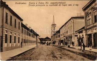 1919 Karánsebes, Caransebes; Fő utca, Csász. Kir. csapatkórház / Strada principala cu ospitalak de trupa caes. si reg. / main street, K.u.k. military hospital (EK)