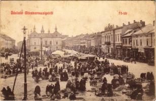 1907 Máramarossziget, Sighetu Marmatiei; Fő tér, piac, Az Angol Bolt. Wizner és Dávid kiadása / market, shops (fl)