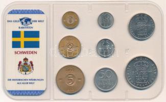 Svédország 1964-1973. 1ö-2K (8xklf) A világ pénzei forgalmi összeállítás fóliatokban, német nyelvű tanúsítvánnyal T:UNC  Sweden 1964-1973. 1 Öre - 2 Kronen (8xdiff) The money of the world coin set in foil packing, with certificate in German language C:UNC