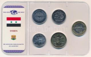 Szíria 1996-2003. 1P-25P (5xklf) "A világ pénzei" forgalmi összeállítás fóliatokban, német nyelvű tanúsítvánnyal T:UNC,AU Syria 1996-2003. 1 Pound - 25 Pound (5xdiff) "The money of the world" coin set in foil packing, with certificate in German language C:UNC,AU