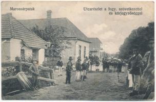 1940 Marossárpatak, Glodeni, Scharpendorf; utca, körjegyzőség, fogyasztási szövetkezet üzlete és saját kiadása / street, notary, cooperative shop + &quot;TÁBORI POSTAHIVATAL A 41 A&quot; (EK)