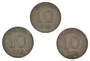 Svédország 1909W 10ö Ag "V. Gusztáv" + 1911W 10ö Ag "V. Gusztáv" + 1913W 10ö Ag ...
