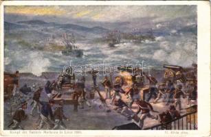 1913 A madonnai üteg harca 1866. július 19-én Lissán az olasz flotta ellen / Kampf der Batterie Madonna in Lissa gegen die italienische Flotte am 19. Juli 1866 / the Battle of Vis (1866) Austro-Hungarian Navy, K.u.K. Kriegsmarine art postcard. B.K.W.I. 281-6. s: H. Klein (EK)