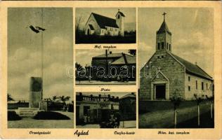 1943 Agárd (Gárdony), Országzászló, Református templom, Posta, Római katolikus templom, Csajka bazár üzlete és saját kiadása (EK)