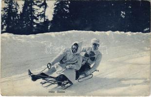 1910 Szánkózás Davoson, téli sport / Bobsleigh in Davos, winter sport (EK)