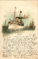 1898 (Vorläufer) Kaiserliche Marine S.M. Yacht Hohenzollern Parade abnehmend. Meissner & Buch Marinepostkarte Serie 1000. litho