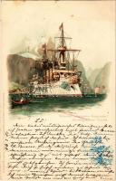 1898 (Vorläufer) Kaiserliche Marine Kreuzer Kaiserin Augusta Norwegischer Fjord. Meissner & Buch Marinepostkarte Serie 1000. litho