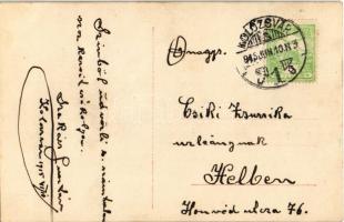 1915 Szerelmes pár síléccel és szánkóval, téli sportok / Romantic couple with skis and sled, winter ...