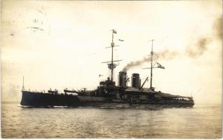 1913 SMS Erzherzog Franz Ferdinand az Osztrák-Magyar Haditengerészet Radetzky-osztályú csatahajója / K.u.K. Kriegsmarine / WWI Austro-Hungarian Navy ironclad warship. Phot. Alois Beer, Schrinner Pola 1913.