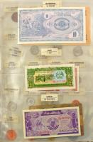 Vegyes, különböző országokból származó külföldi bankjegy (15db) és érme (24db) tétel "Münzen un...