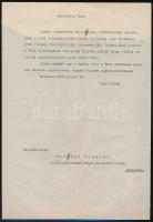 1933 Fabinyi Tihamér kereskedelemügyi miniszter autográf aláírással ellátott levele
