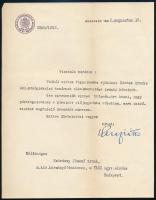 1932 Karafiáth Jenő (1883-1952) későbbi budapesti főpolgármester autográf aláírt levele