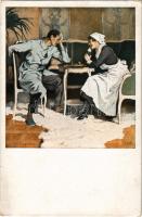 1917 Schach / Chess game between soldier and nurse. Kriegspostkarten Nr. 22. s: B. Wennerberg (EK)