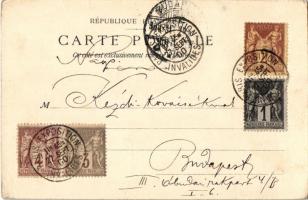 1900 Porte-Veine / Erotic humour art postcard with romantic couple, pig and clover. litho (EK)