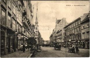 1911 Wien, Vienna, Bécs; Mariahilferstraße / street view, shops, tram