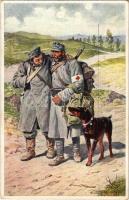 1917 K.F.A. Sanitätshunde, Dem Leben wiedergewonnen. Zu Gunsten des K.u.k. Kriegsfürsorgeamtes / WWI K.u.K. military art postcard, mercy dog s: E. Ranzenhofer