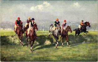 1912 Steeplechasing Series III. Keeping together. Raphael Tuck & Sons Oilette Postcard 9522. (EK)