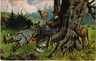 1912 Hunter humour with deer s: Arthur Thiele (EK)