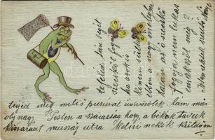 1911 Frog with butterfly net. B.K.W.I. Emb. litho