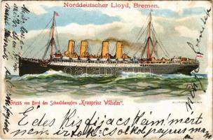 1908 Norddeutscher Lloyd Bremen, Gruss von Bord des Schnelldampfers Kronprinz Wilhelm litho (EK)