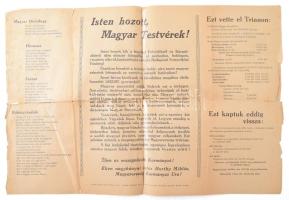 1939 A 8 Órai Újság ajándéka, BNV, "Isten hozott Magyar Testvérek!", térképes melléklet, r...