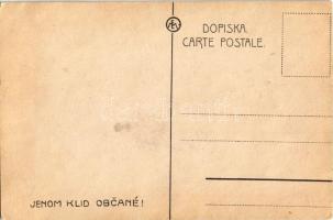 Jenom klid obcané! / Cseh zsidó amerikai zászlóval, politikai propaganda. Judaika / Czech Jewish man...