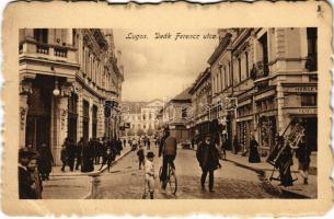 1918 Lugos, Lugoj; Deák Ferenc utca, Horger Ferenc üzlete, kerékpár. Auspitz Adolf kiadása / street view, shops, bicycle (EB)