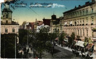 1916 Warszawa, Varsovie, Warschau, Warsaw; Ul. Marszalkawska / street view, tram (EM)