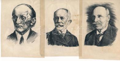 Szenes jelzéssel: Portrék, 3 db, tus, papír, jelzett, 13,5×10 cm