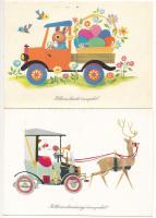 12 db MODERN magyar retro grafikai üdvözlő képeslap vegyes minőségben. Képzőművészeti Alap / 12 mode...