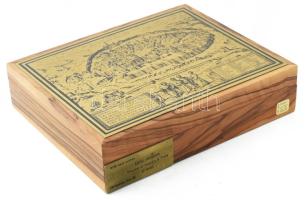 Fa doboz rajta Jeruzsálem régi metszetét ábrázoló réz lap 19x15 cm Ariel Sharon ajálndéka réz tábláv...