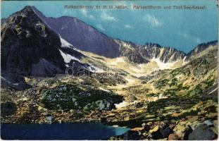 Tátra, Magas-Tátra, Vysoké Tatry; Markazittorony és Öt tó katlan. Cattarino S. utóda Földes Samu kiadása / Markasitthurm, Fünf-See-Kessel